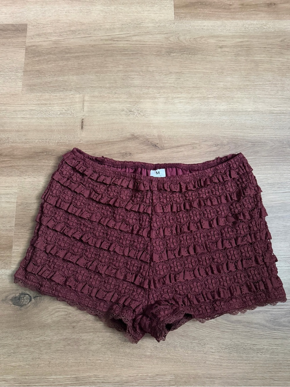 Ruffled Lace Skorts in Deep Burgundy - Women's Summer Shorts